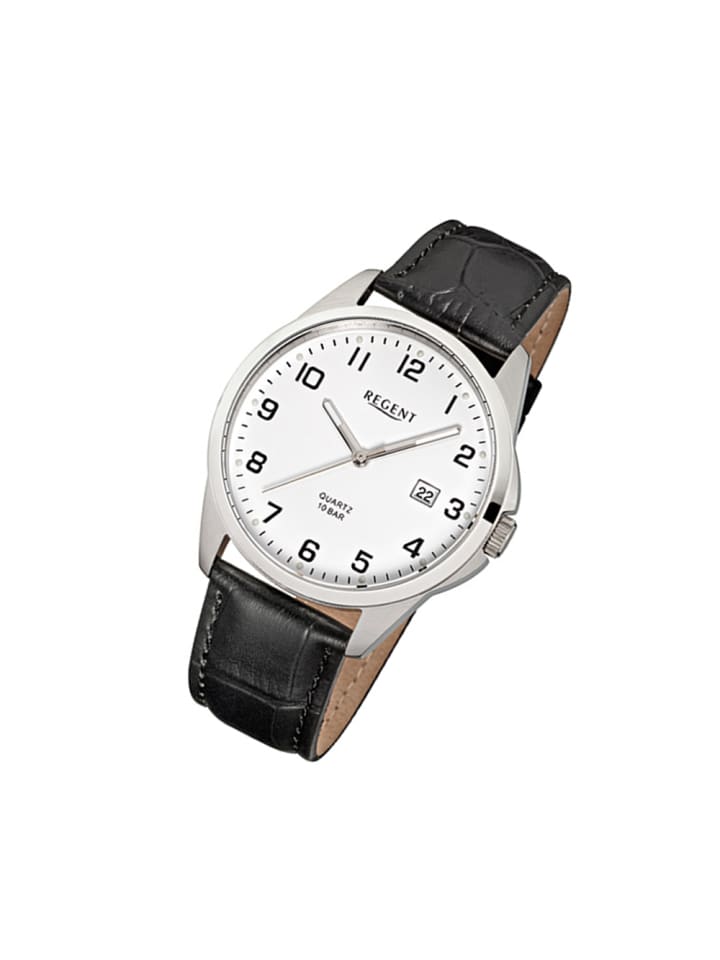 Armbanduhr Regent Lederarmband schwarz mittel (ca. 39mm)