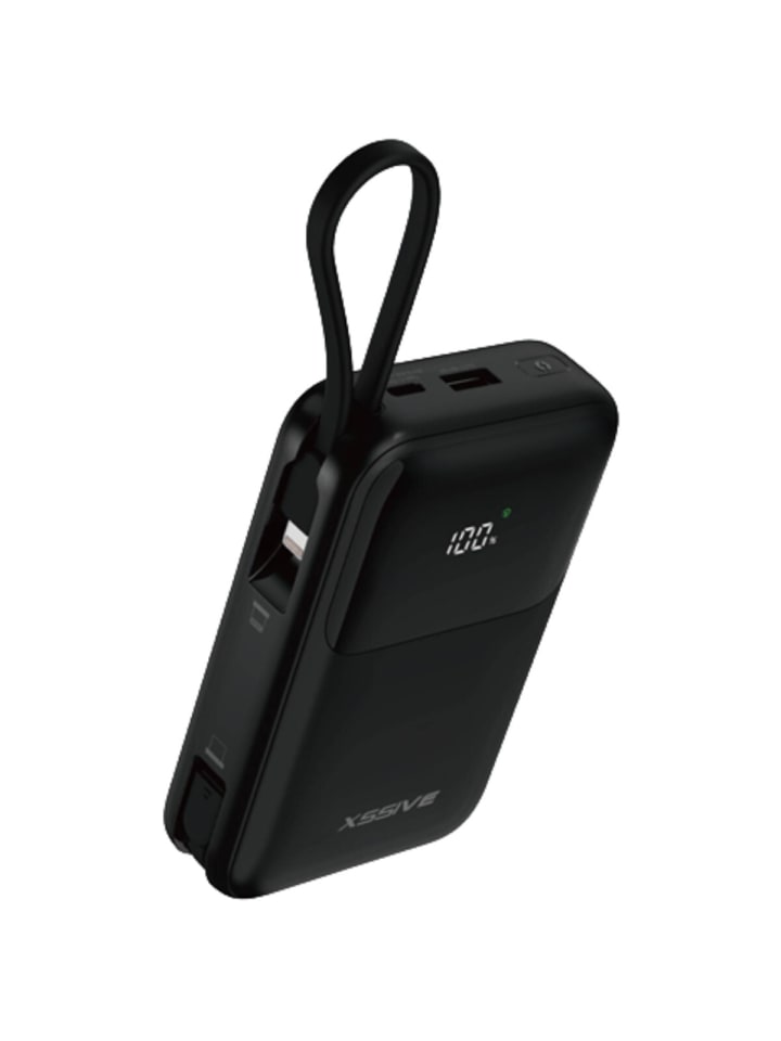 22,5W Power Delivery Schnelllade-Powerbank mit LED-Display in Schwarz