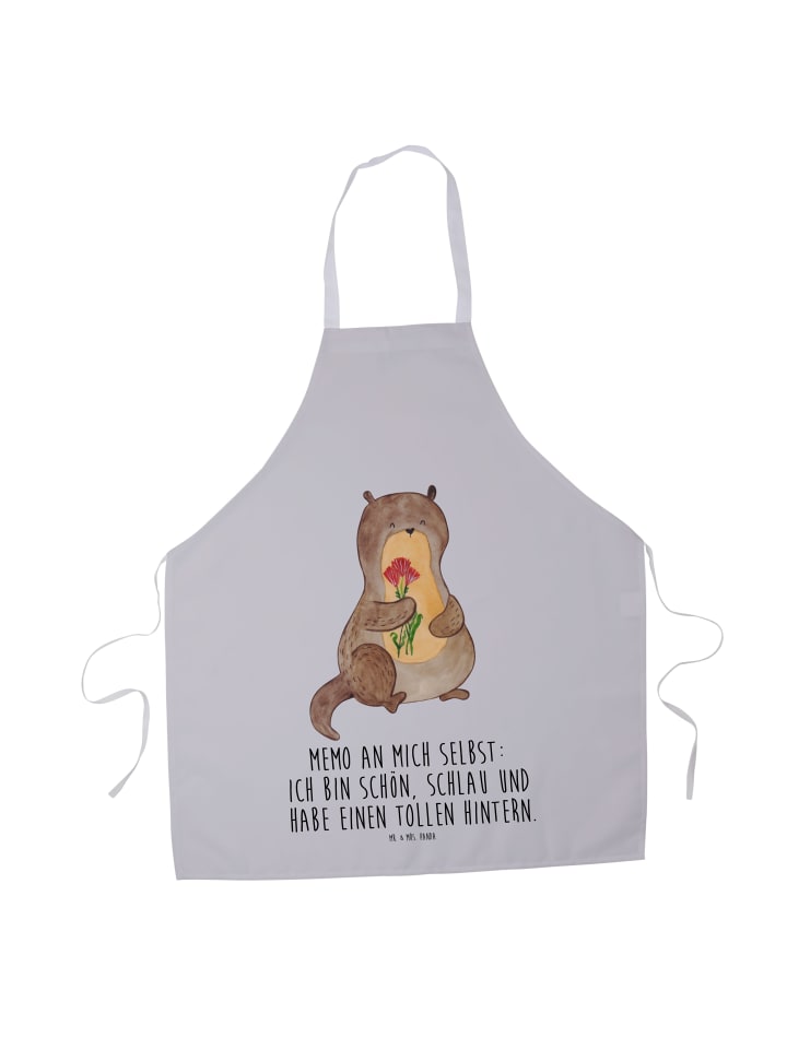Arbeitsschürze Otter Blumenstrauß mit Spruch in Grau Pastell