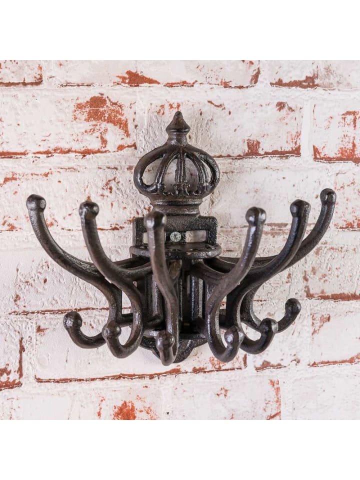 Wandhaken IMPERATORE Krone Garderobe 6 Haken Rost Braun Lackiert 18 x 15 cm