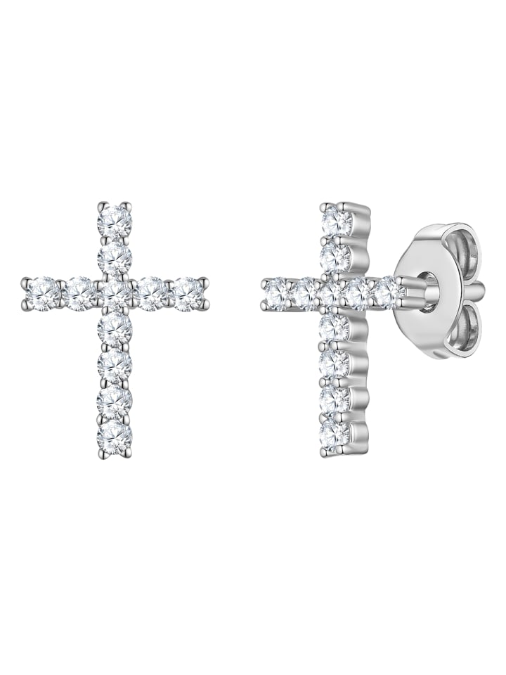 Ohrstecker Kreuz aus Messing mit Zirkonia in silber
