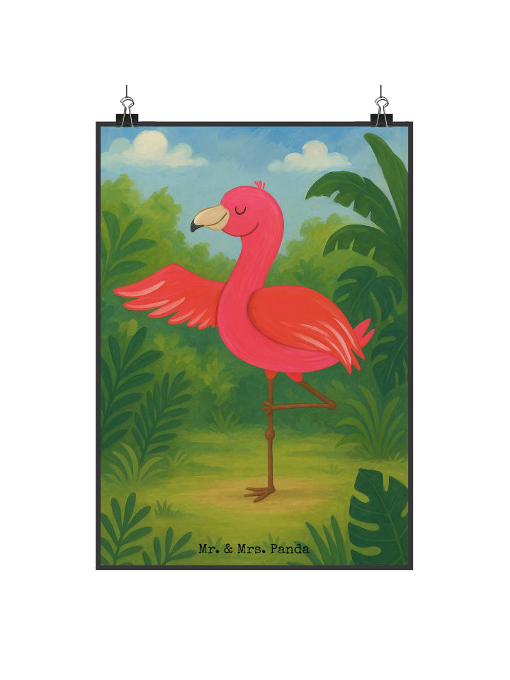 Bilderdruck Flamingo Yoga Design ohne Spruch in Weiß