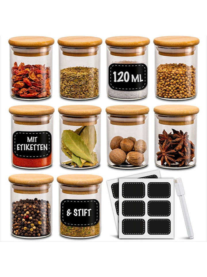 Gewürzbehälter 10er Set 120ml mit Etiketten und Stift zum Beschriften