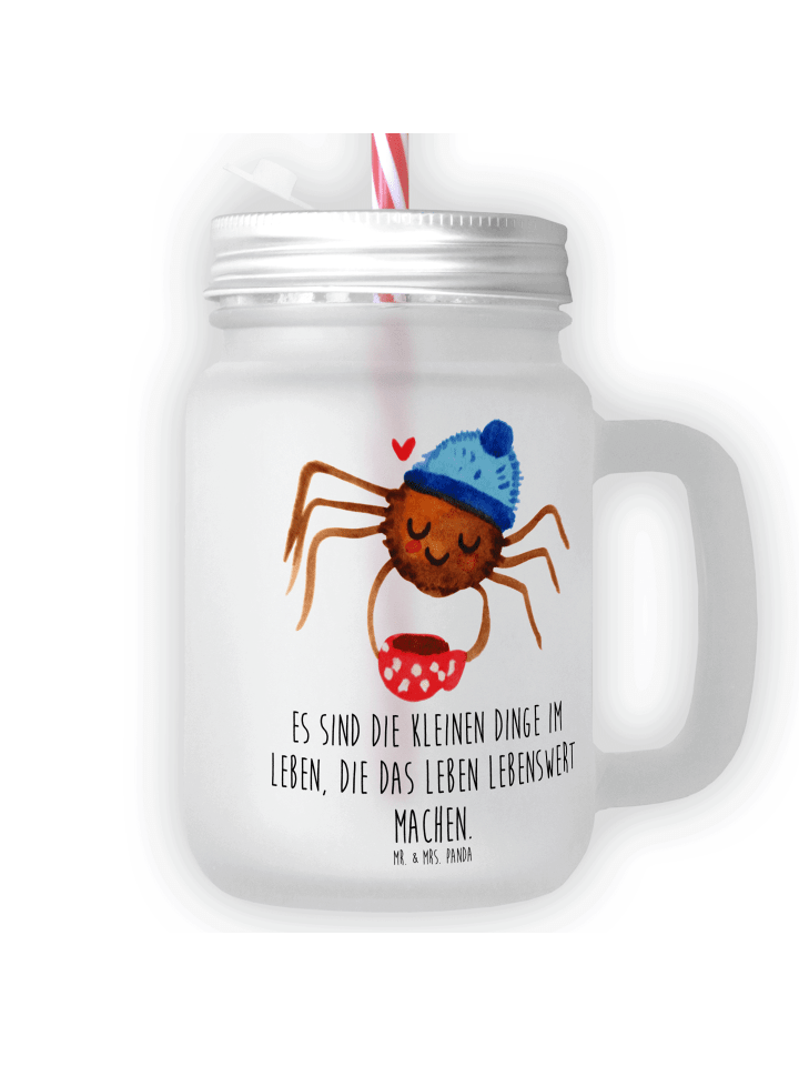 Glas Spinne Agathe Kaffee mit Spruch in Transparent
