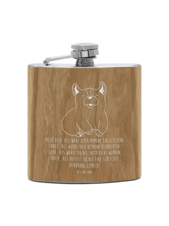 Mini Flachmann Corgie mit Spruch in Braun