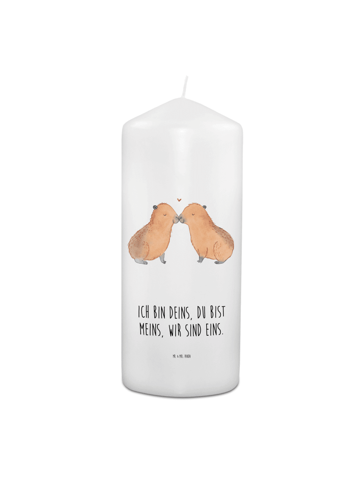 Gedenkkerze Capybara Liebe mit Spruch in Weiß