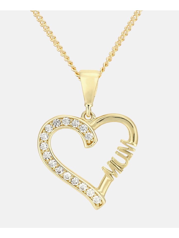 Halskette mit Anhänger aus 375 Gelbgold mit Zirkonia Herz-Design