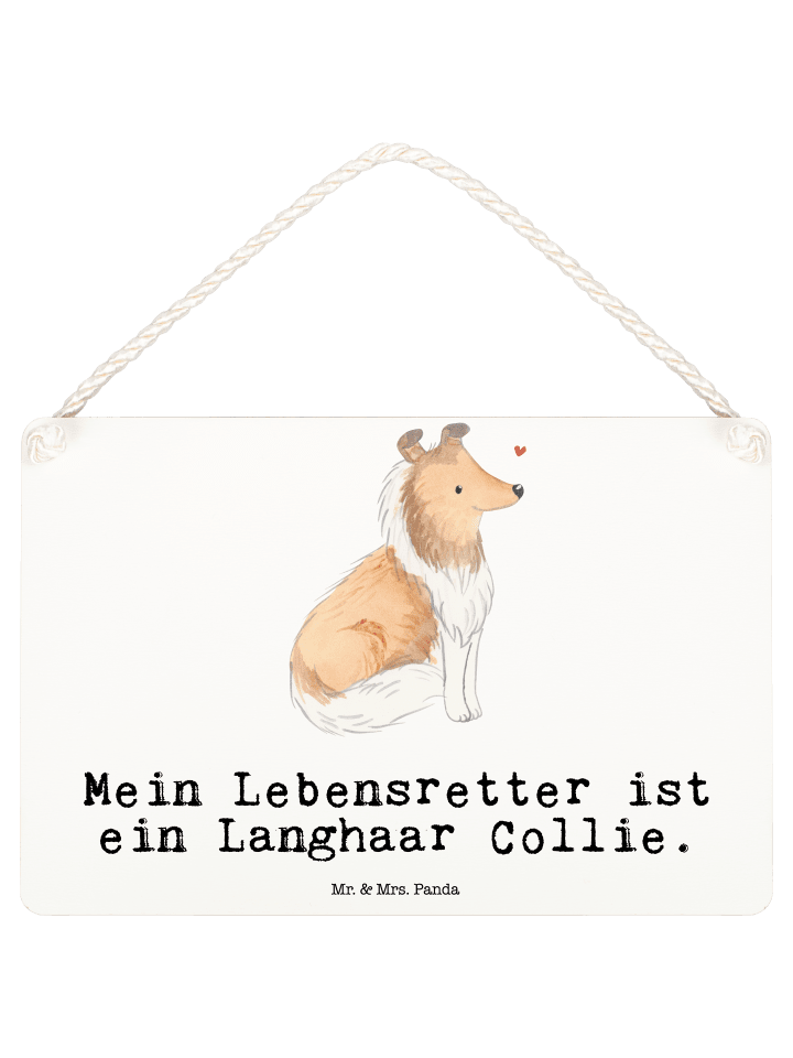 Schild Langhaar Collie Lebensretter mit Spruch in Weiß