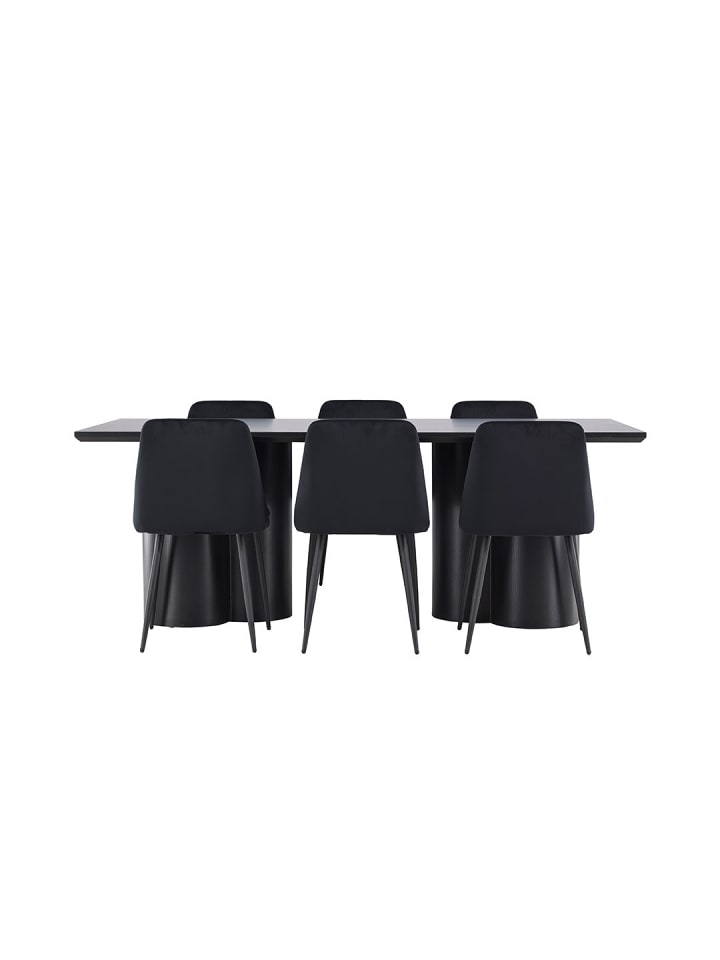 Essgruppe Olivia (7-teilig) Schwarz 100 x 210 cm