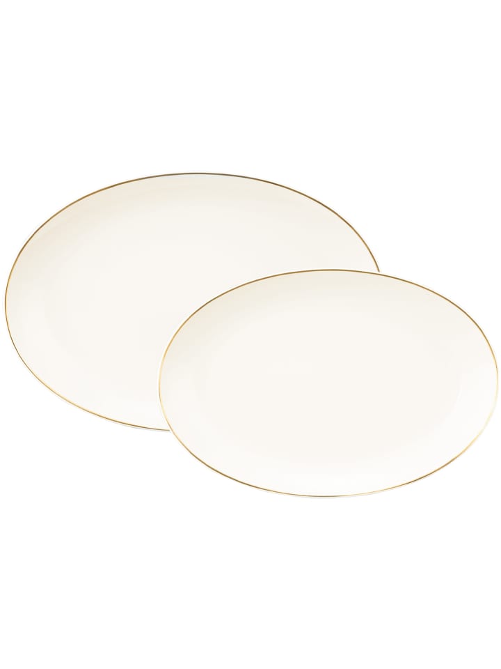 2-tlg. Servierplatten-Set Savona Goldlinie in in creme