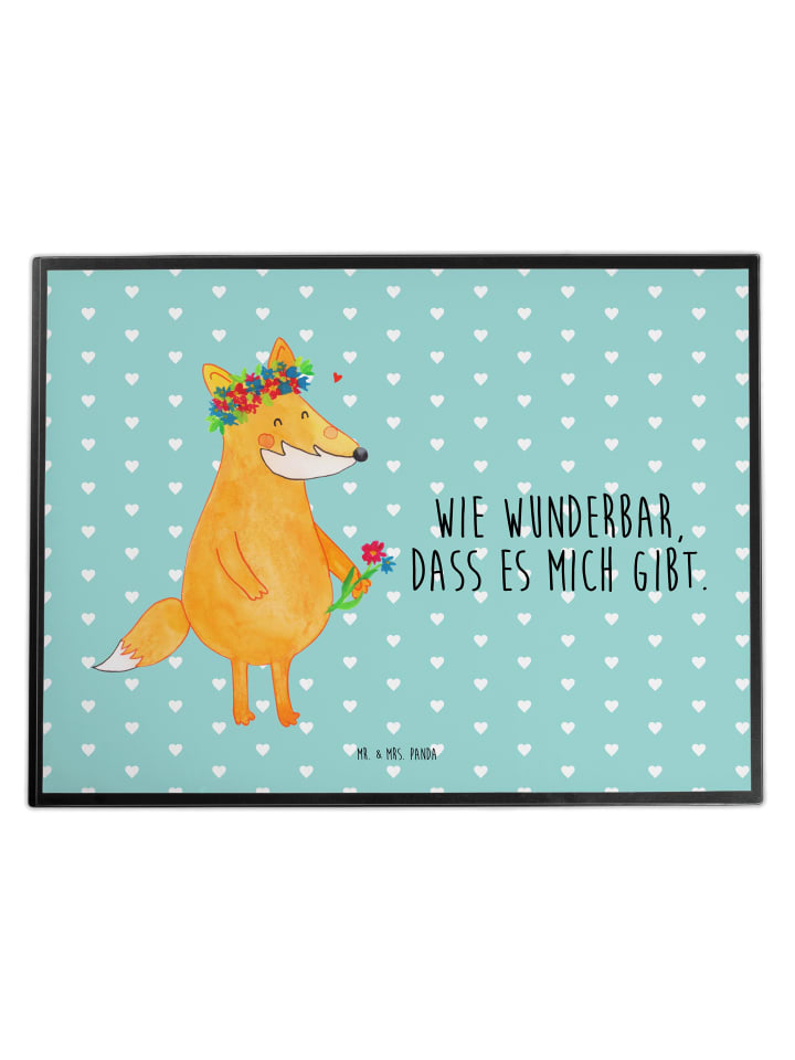 Schreibunterlage Fuchs Blumen mit Spruch in Türkis Pastell