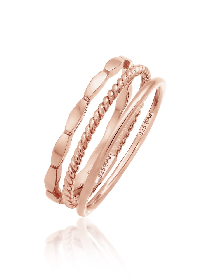 Ring 925 Sterling Silber Geo, Ring Set, Twisted in Rosegold