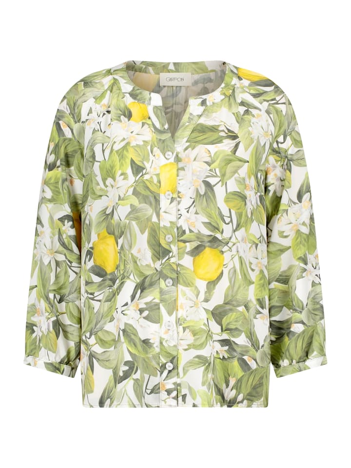 Casual-Bluse mit Knopfleiste in Cream/Green