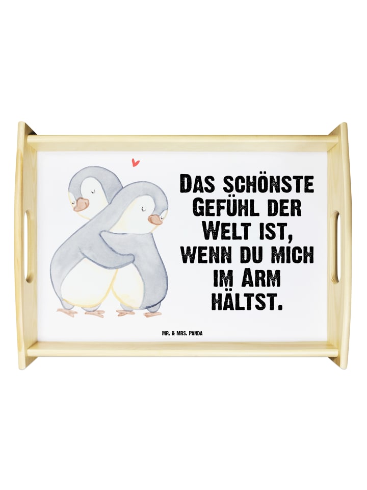 Tablett Pinguine Kuscheln mit Spruch in Weiß