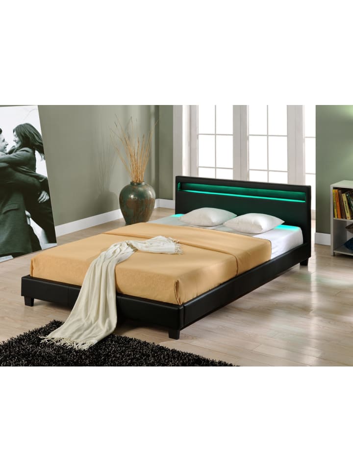 Polsterbett Paris Kunstleder mit LED in Schwarz (B)140cm