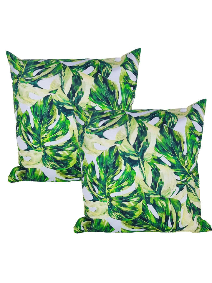 2er Set Outdoor Kissenhülle 45x45cm Motiv in Monstera