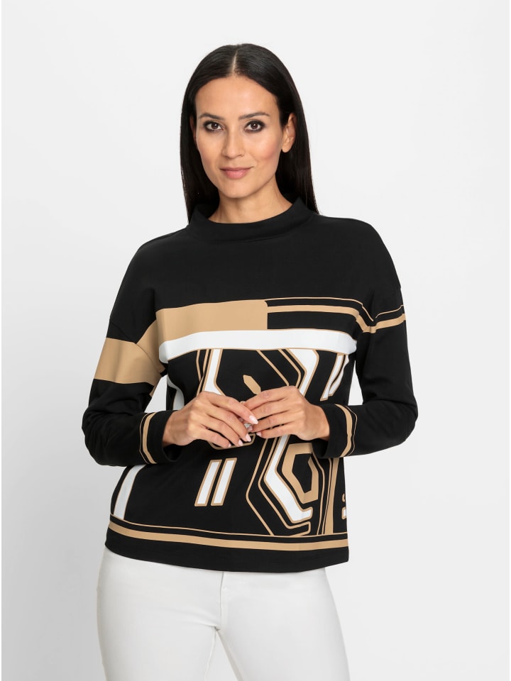 Druck-Shirt in schwarz-camel-bedruckt