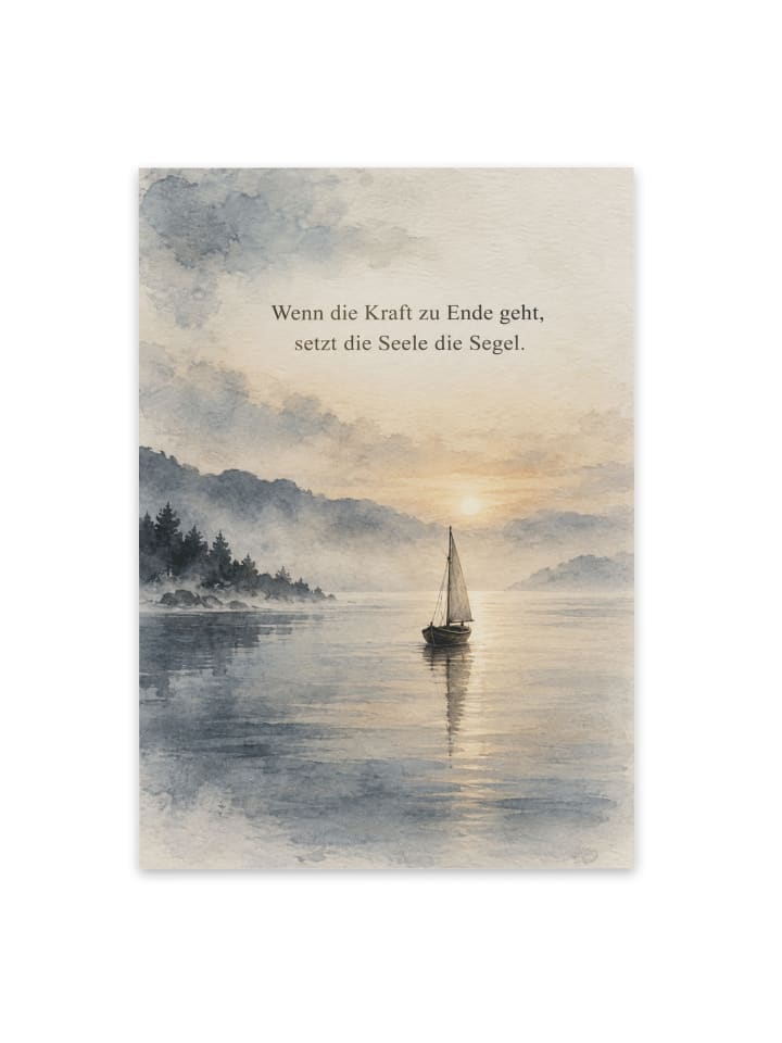 Trauerkarte Boot würdevoll Design mit Spruch in Weiß