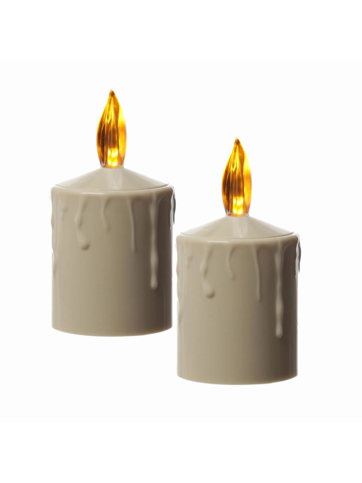 2x LED Mini Kerze Grabkerze für Laternen mit Sensor H: 11,5cm in beige