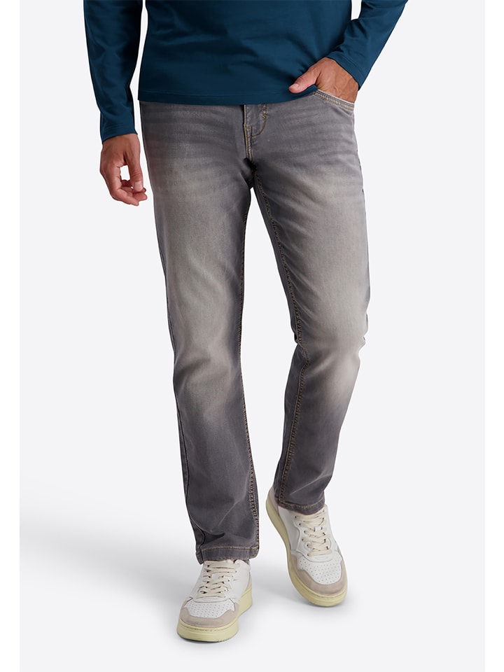 Jeans Regular Fit Tapered Leg Used-Waschung in Grau