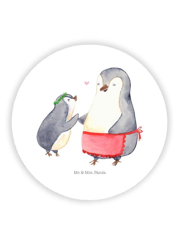 Rund Magnet Pinguin mit Kind ohne Spruch in Weiß