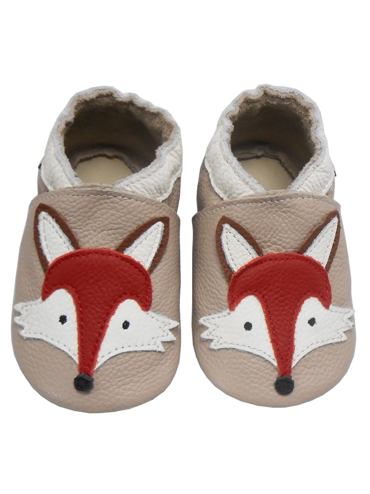 Helles Rosa Baby Leder Krabbelschuhe, mit rutschfester Sohle – Fuchs-Muster