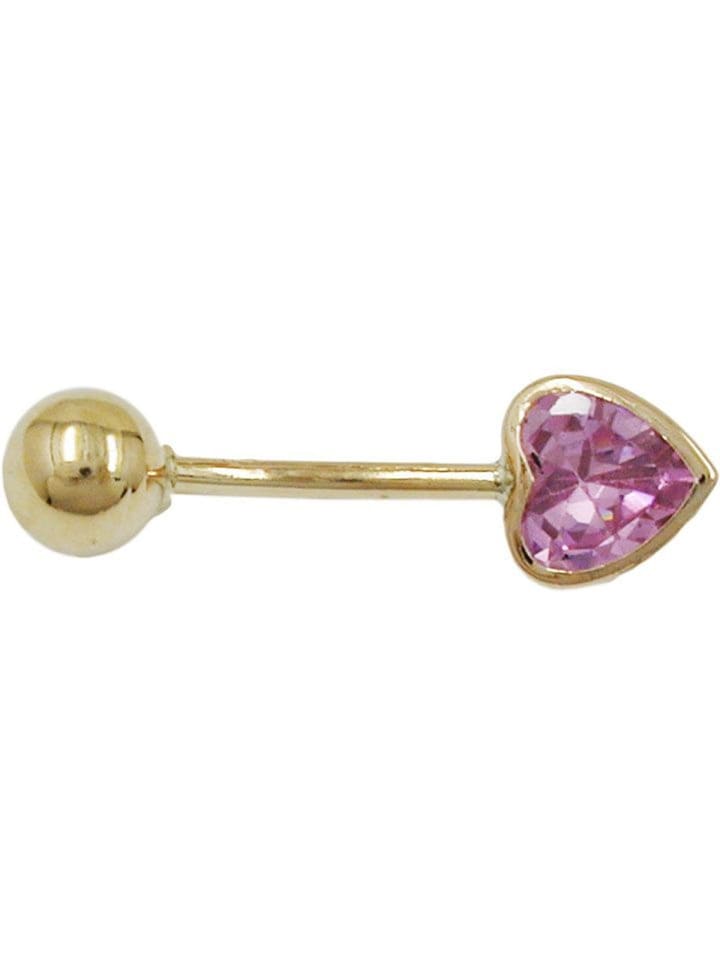 Bauchnabelpiercing Banana 20x6mm Zirkonia-Herz pink 14Kt GOLD in gold/pink