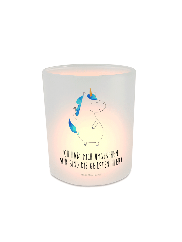 Windlicht Einhorn Mann mit Spruch in Transparent