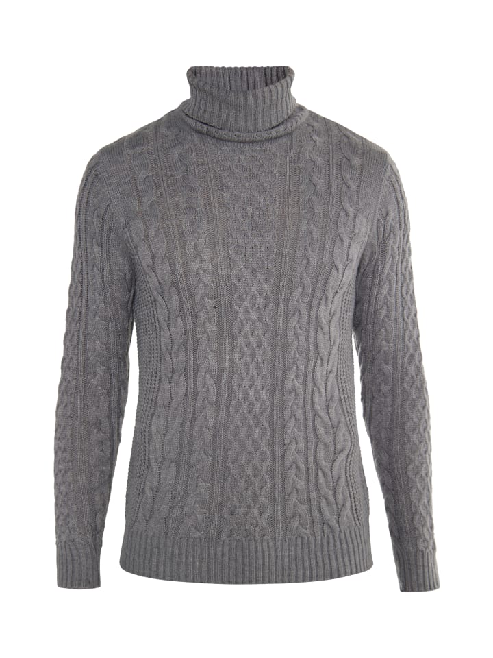 Herren Pullover Mit Zopfstrick in Grau Melange