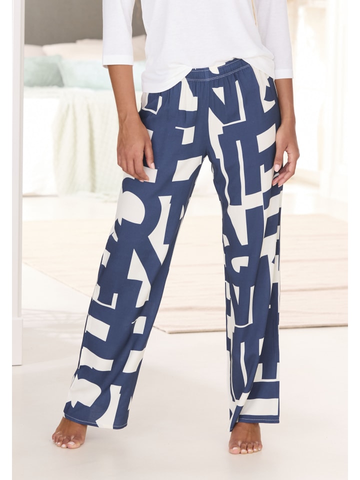 Pyjamahose in dunkelblau-weiß-gemustert