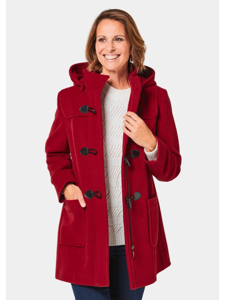 Kurzgröße: Eleganter Wintermantel mit Kapuze in rot