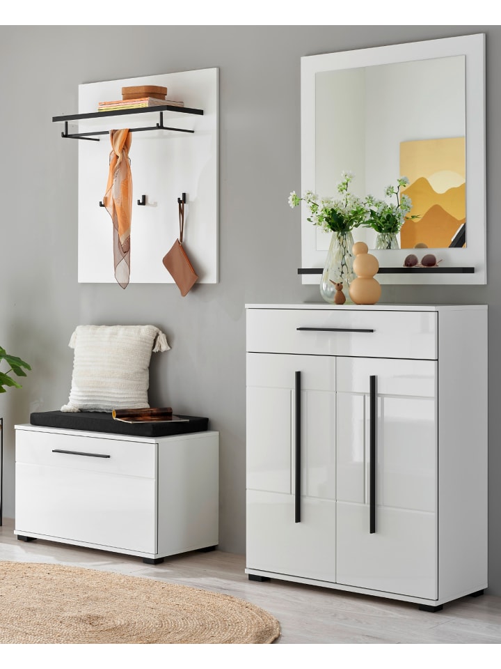 Garderoben-Set weiß Hochglanz 5-teilig 170 cm, Flurgarderobe mit Soft-Close