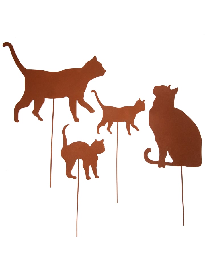 4er Set Gartenstecker Rost Katzen in Braun