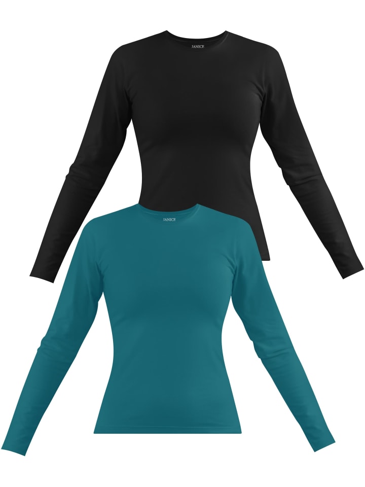 2 x Damen Langarmshirt hochgeschlossen Niska in Petrol/Schwarz