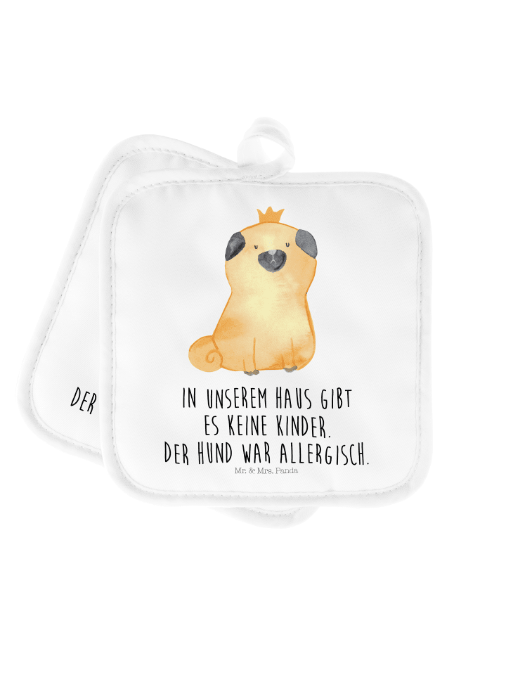 2er Set Topflappen Mops Krone mit Spruch in Weiß
