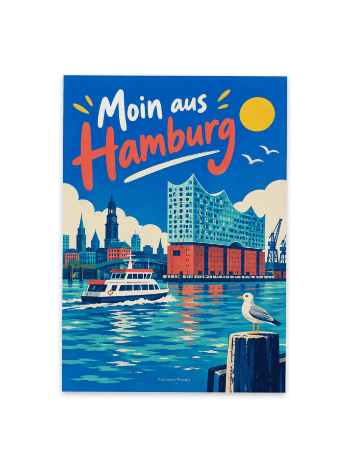 Grußkarte Hamburger Hafen modern Design mit Spruch in Weiß