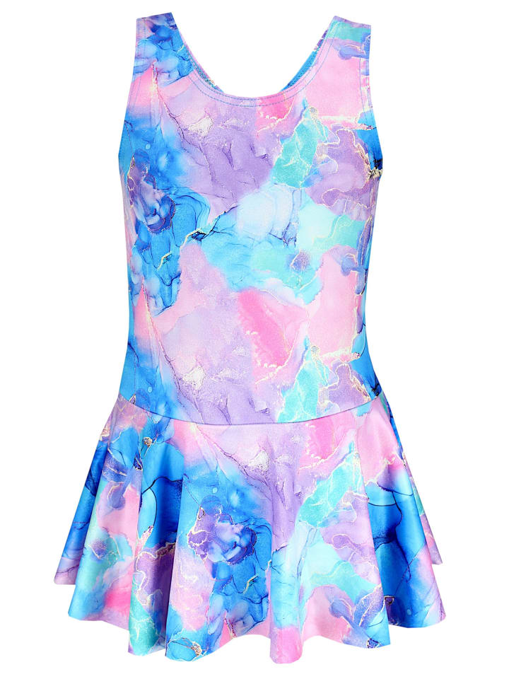 Mädchen Badeanzug mit Ringerrücken Print in rosa/lila