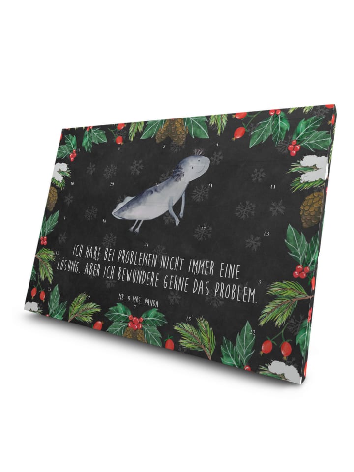 Adventskalender Axolotl Schwimmen mit Spruch in Kreidetafel