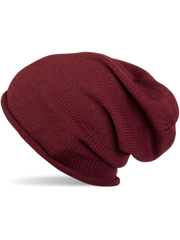 Feinstrick Beanie Mütze in Bordeaux-Rot