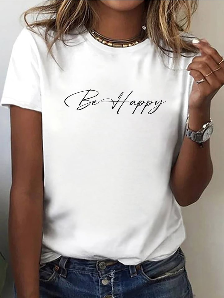 T-Shirt Be Happy in Weiss