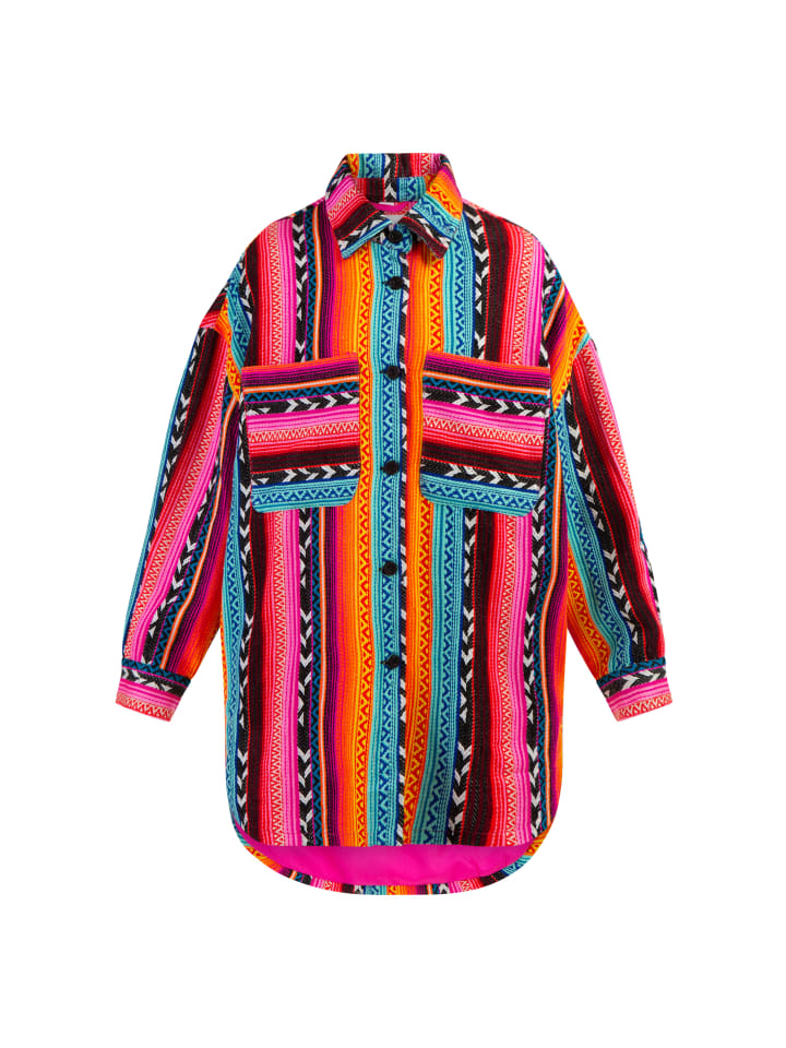 Damen Hemdjacke in Mehrfarbig Neon Pink