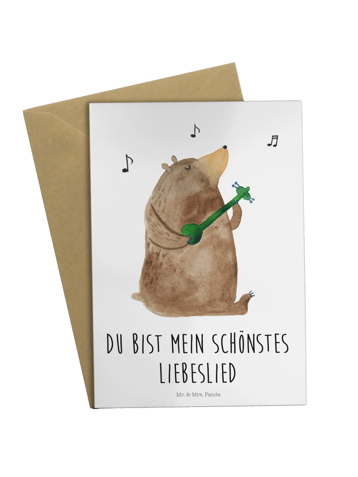 Grußkarte Bär Lied mit Spruch in Weiß