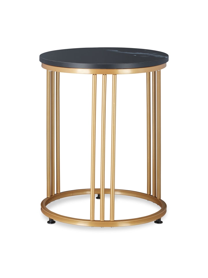 Beistelltisch "MARMO" in Schwarz/ Gold - (H)51 x ø 41 cm