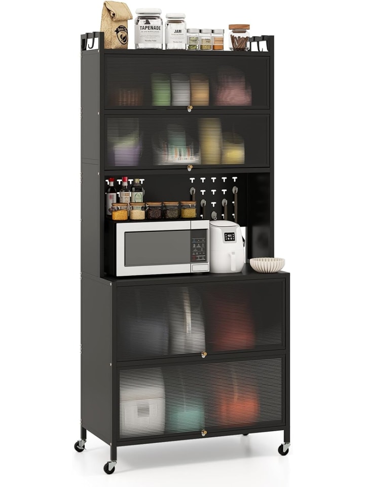 Küchenschrank mit Rollen 80 x 40 x 178 cm in Schwarz