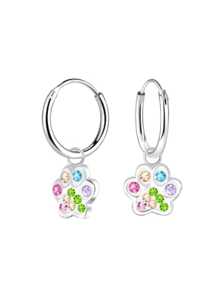 Charm PFOTE bunt in 925 Sterling Silber, 2-tlg. in silber