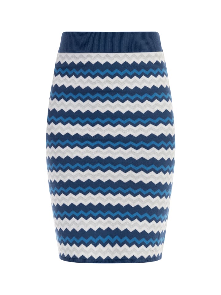 Damen Strick Midirock in Blau Mehrfarbig