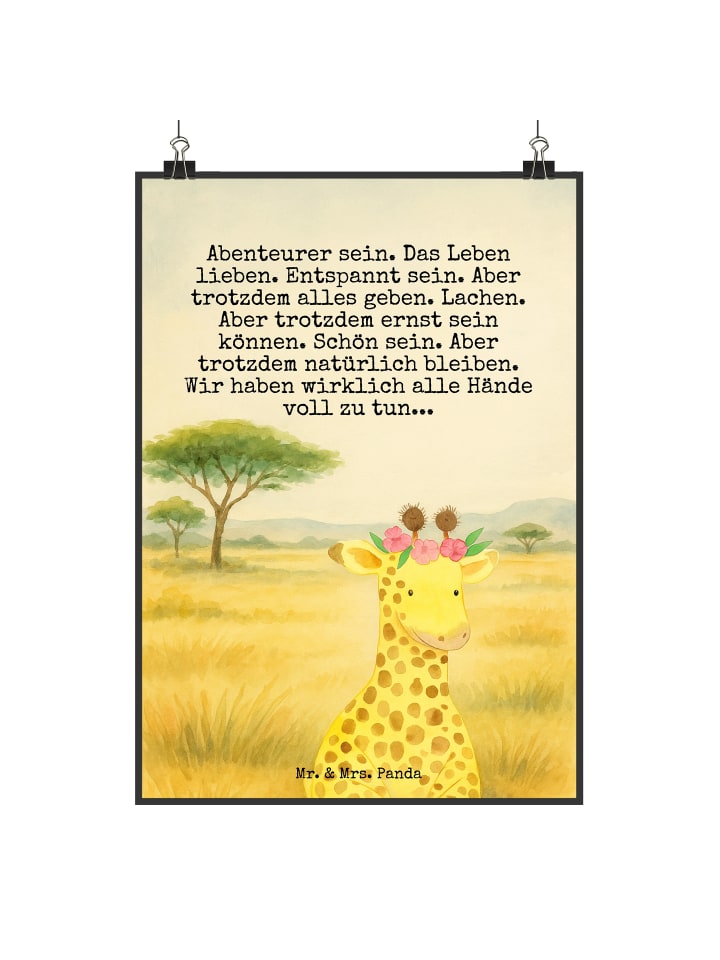 Wandbild Giraffe Blumenkranz Design mit Spruch in Weiß