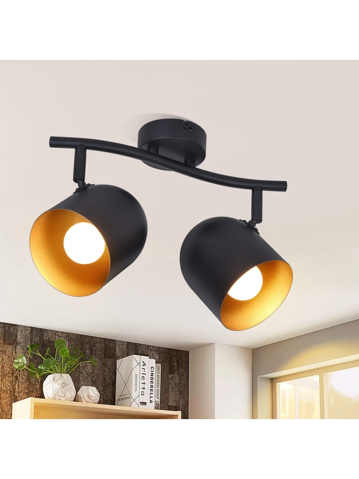 Deckenleuchte in Schwarzgold 2-flammige E14 Vintage Deckenlampe