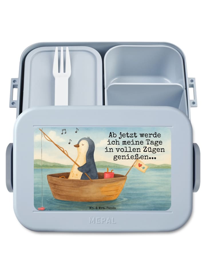 Bento Box Pinguin Angelboot Design mit Spruch in Blau Pastell