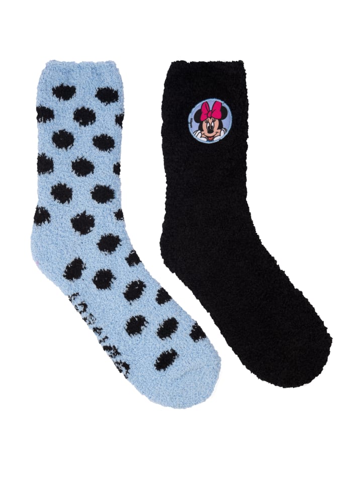2er Pack Disney Minnie Mouse Kuschelsocken warme Socken in blau/schwarz